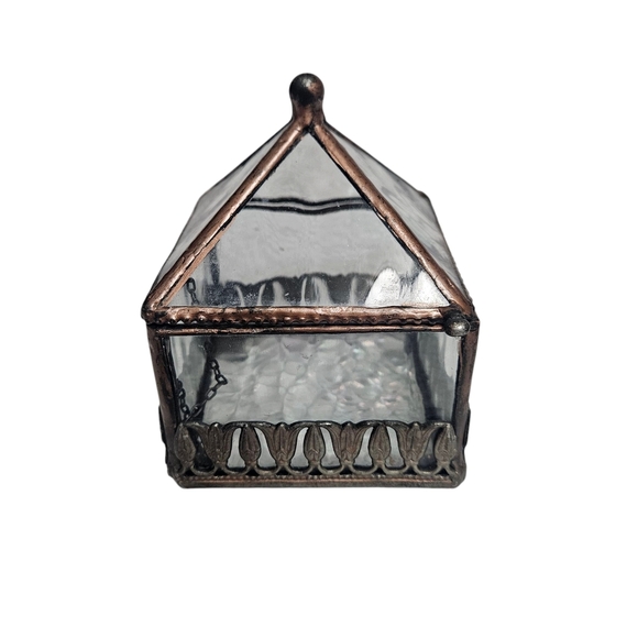 Vintage Glass and Bronze Decorative Glass Jewelry and Trinket Box - Picture 4 of 7